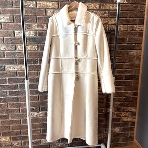 White House Black Market Off-White Long Suede Teddy Coat